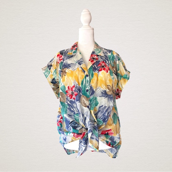 Vintage Caliché Tropical Print Shirt, Cuffed Sleeve, Made in USA - Picture 2 of 10